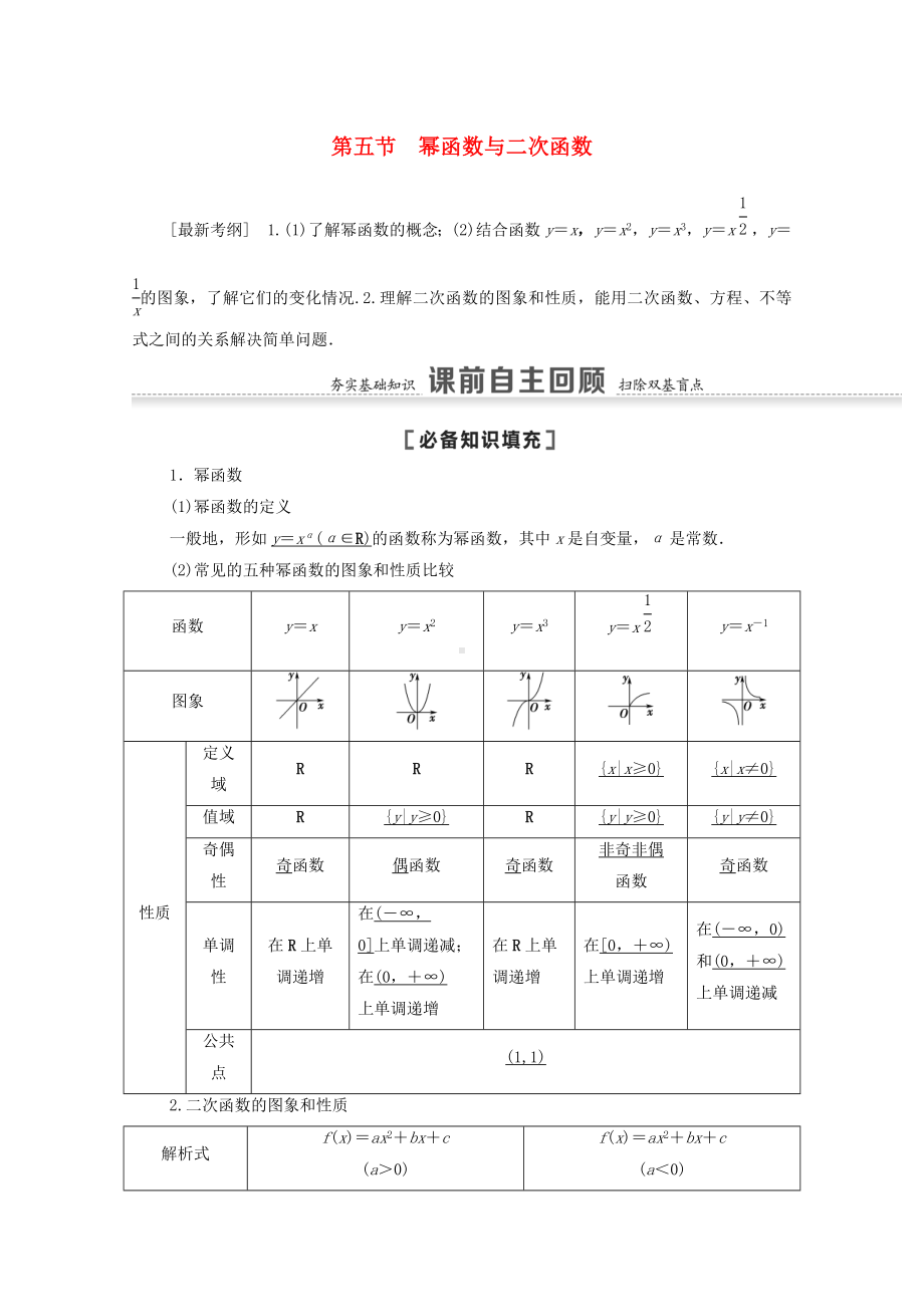 2021版高考数学一轮复习第二章函数2.5幂函数与二次函数教学案苏教版.docx_第1页