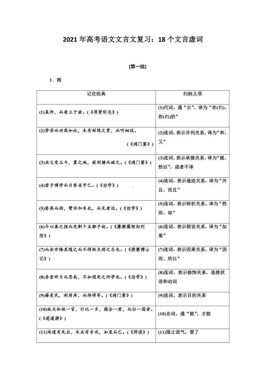 2021年高考语文文言文复习：18个文言虚词.docx_第1页