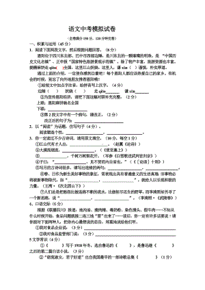 2021年部编版初三语文中考模拟试卷(含答案).doc