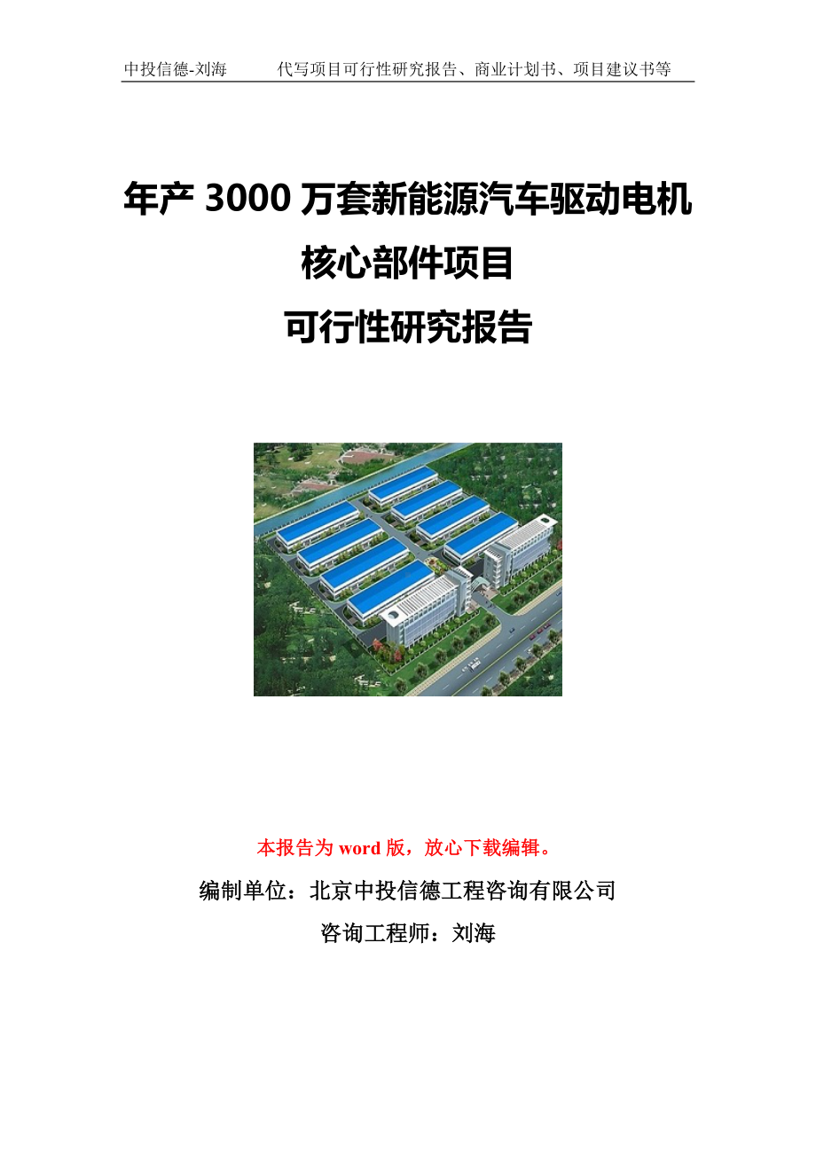 年产3000万套新能源汽车驱动电机核心部件项目可行性研究报告写作模板立项备案文件.doc_第1页