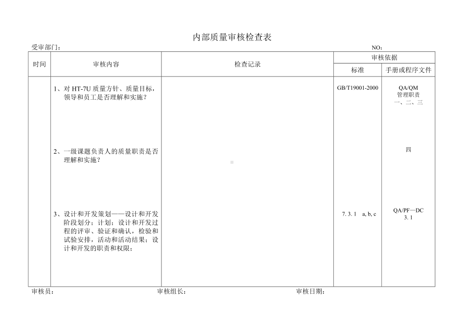 内部质量审核检查表参考模板范本.doc_第1页