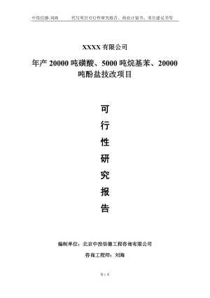 年产20000吨磺酸、5000吨烷基苯、20000吨酚盐技改项目可行性研究报告写作模板-立项备案.doc