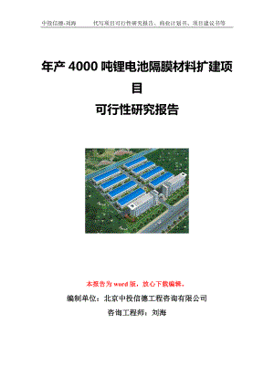 年产4000吨锂电池隔膜材料扩建项目可行性研究报告写作模板立项备案文件.doc