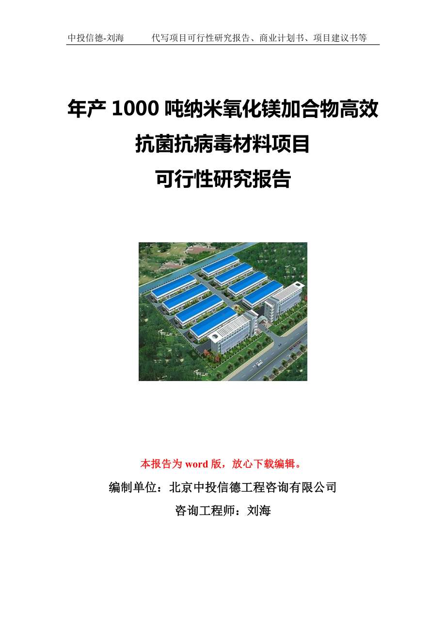 年产1000吨纳米氧化镁加合物高效抗菌抗病毒材料项目可行性研究报告写作模板立项备案文件.doc_第1页