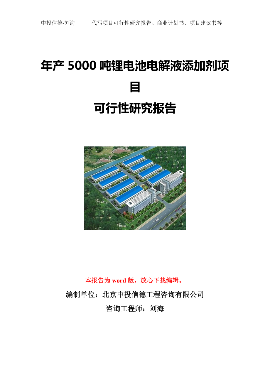 年产5000吨锂电池电解液添加剂项目可行性研究报告写作模板立项备案文件.doc_第1页