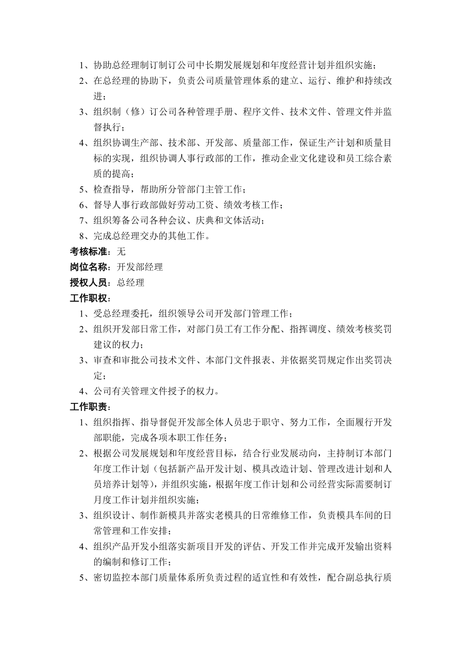 XX橡胶制品公司岗位职责与绩效考核标准.doc_第2页