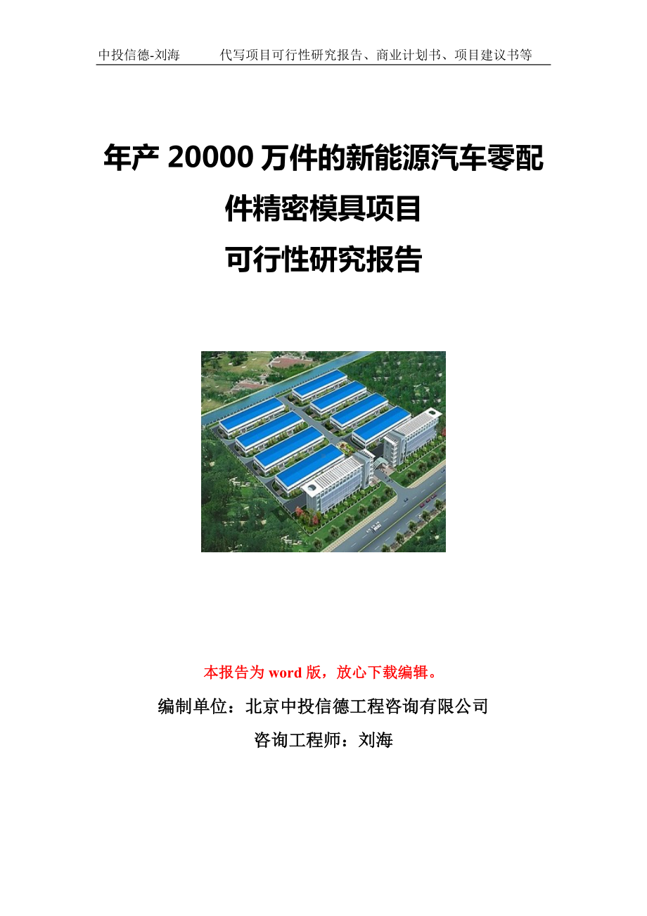 年产20000万件的新能源汽车零配件精密模具项目可行性研究报告写作模板立项备案文件.doc_第1页