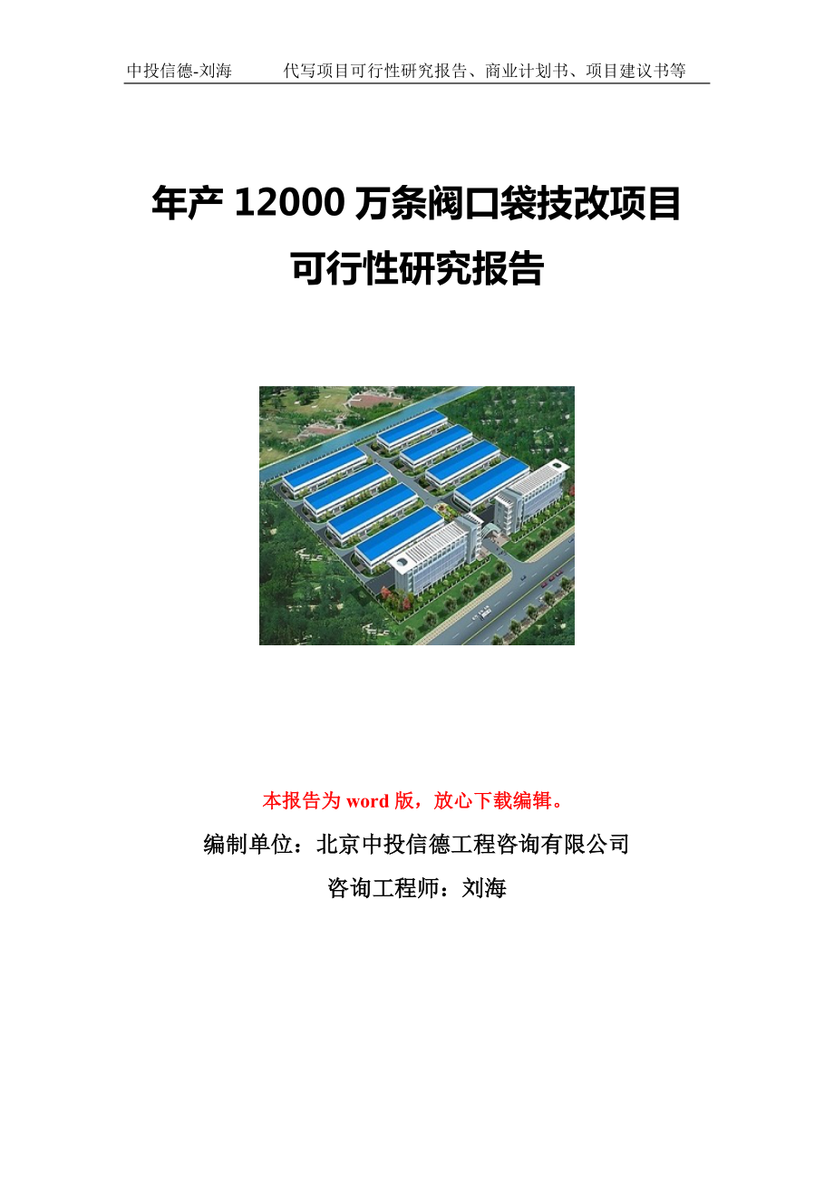 年产12000万条阀口袋技改项目可行性研究报告写作模板立项备案文件.doc_第1页