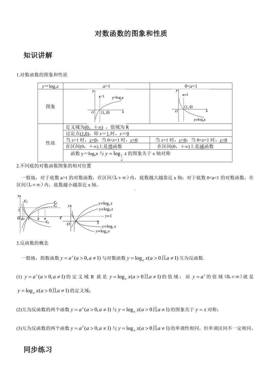 4.4.2对数函数的图象和性质(答案版).docx_第1页