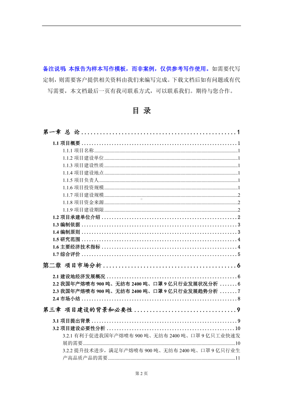 年产熔喷布900吨、无纺布2400吨、口罩9亿只项目可行性研究报告写作模板-立项备案.doc_第2页