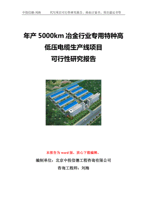 年产5000km冶金行业专用特种高低压电缆生产线项目可行性研究报告写作模板立项备案文件.doc