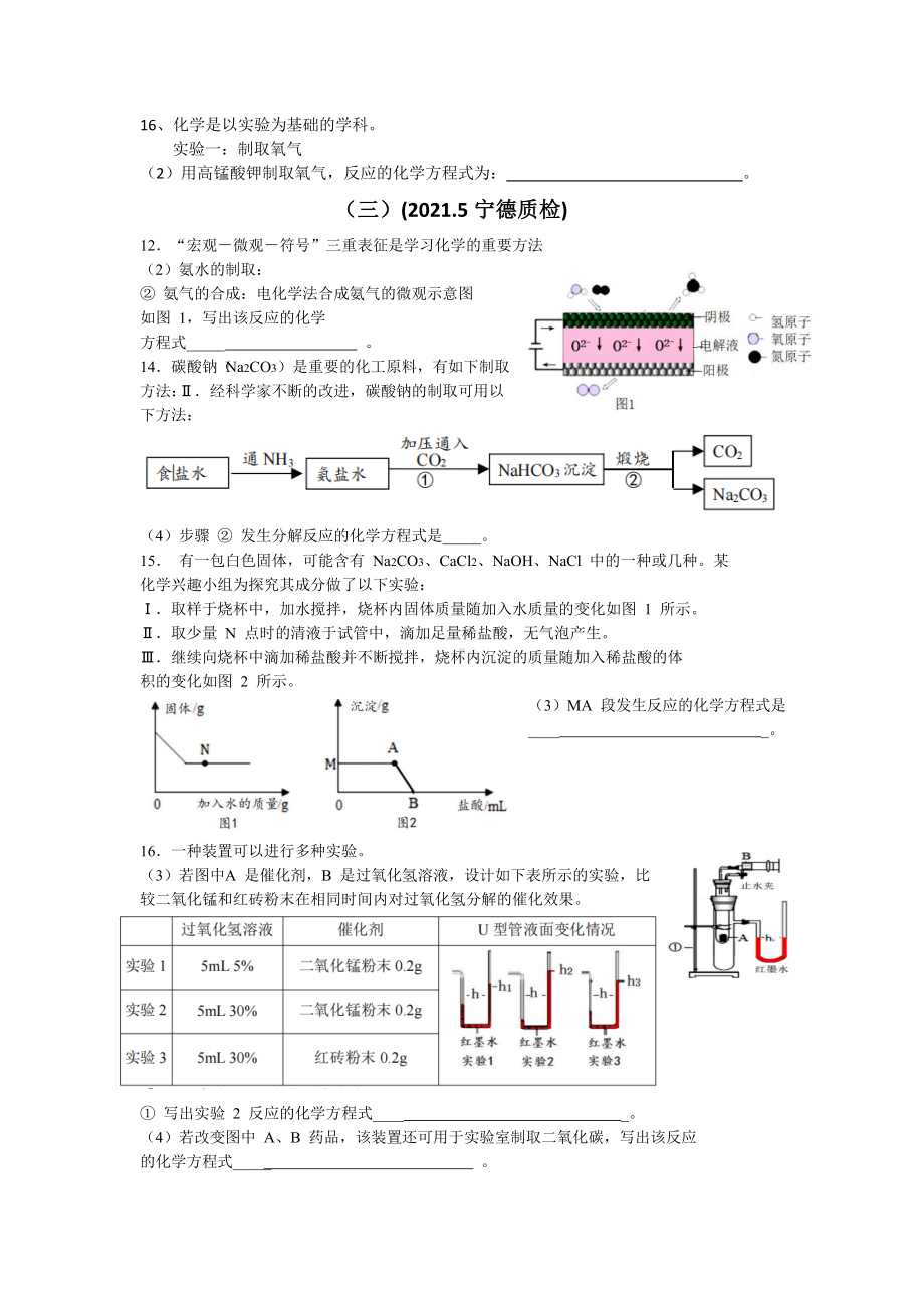 2021年福建省各地市质量检测考查化学方程式汇总.docx_第2页