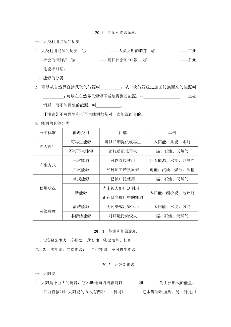 2021春沪粤版九年级物理下册-小册子-第20章-能源与能量守恒定律.doc_第1页