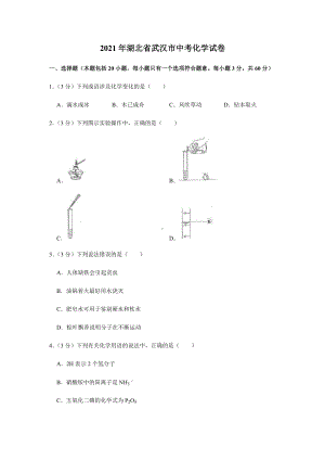 2021年湖北省武汉市中考化学试卷及答案解析.docx