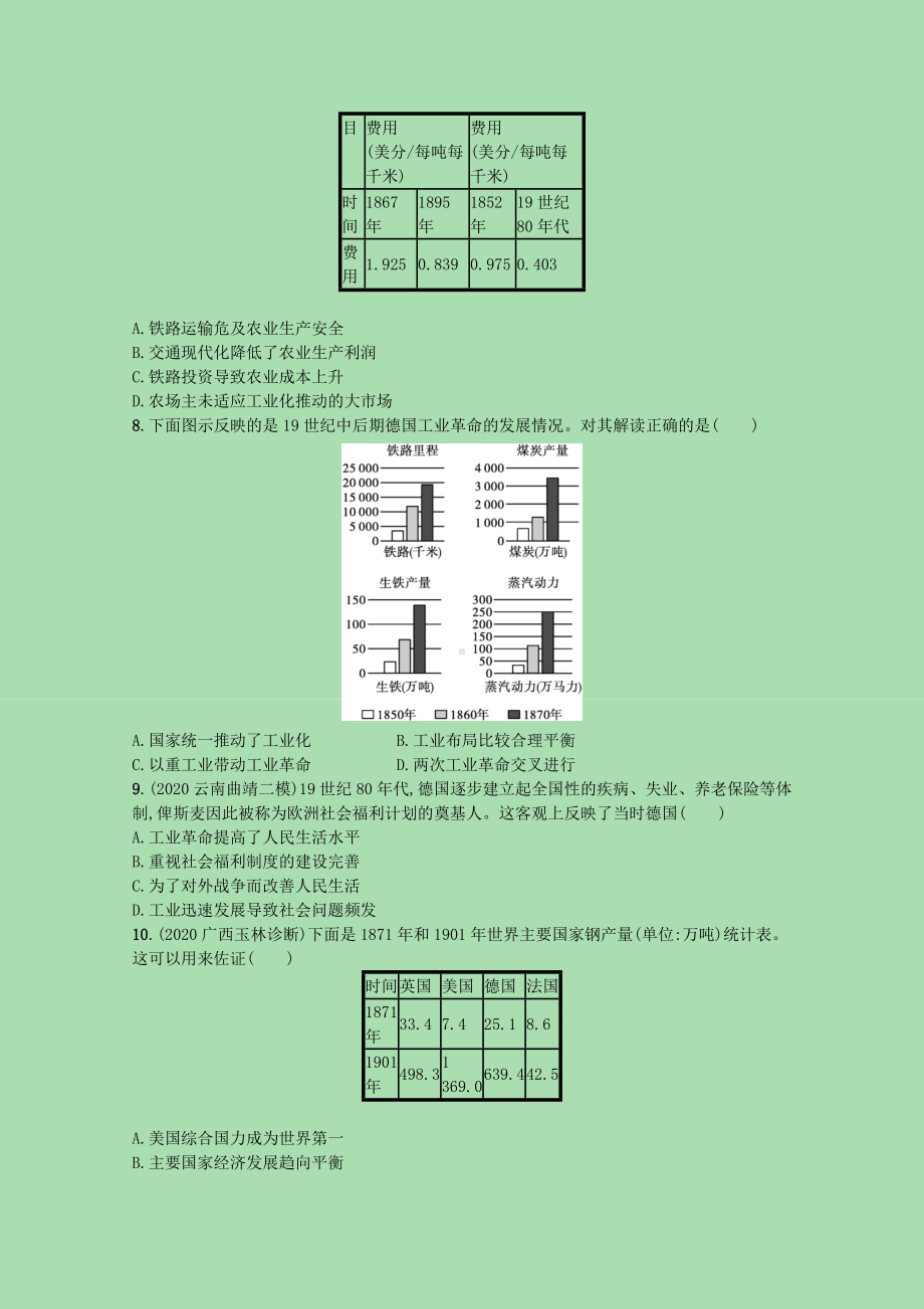 2022高考历史一轮复习课时规范练22改变世界的工业革命含解析岳麓版.docx_第2页