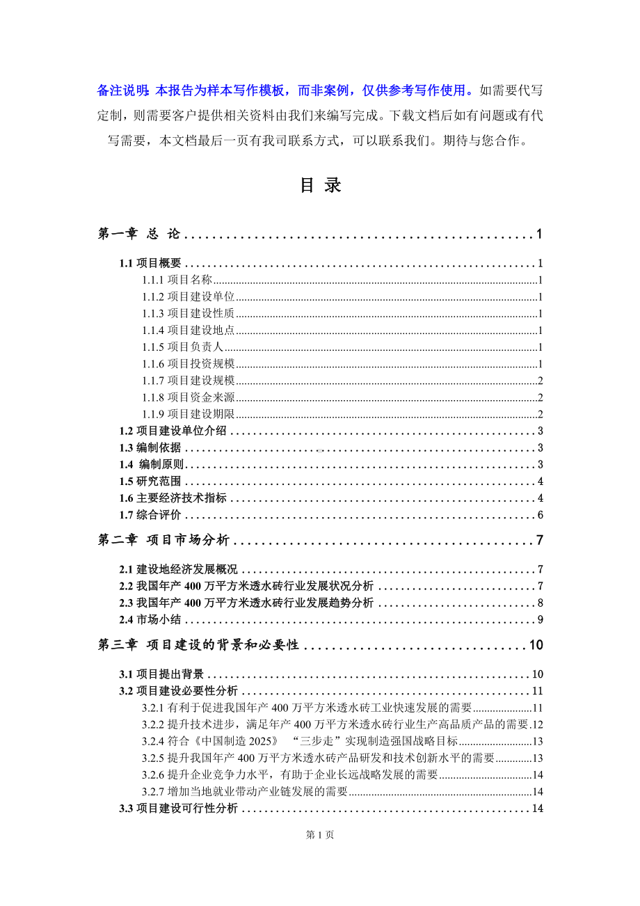 年产400万平方米透水砖项目可行性研究报告写作模板立项备案文件.doc_第2页