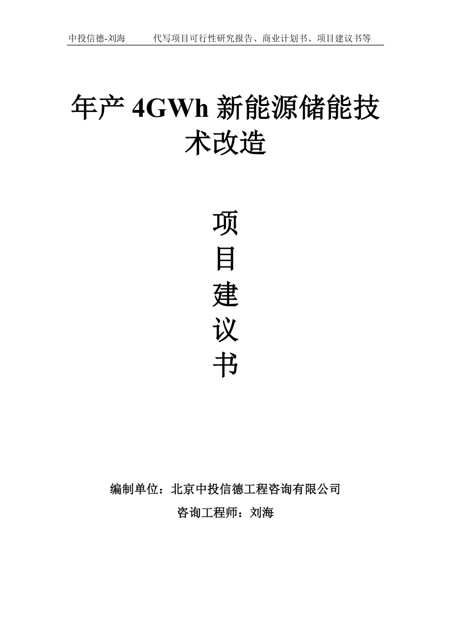 年产4GWh新能源储能技术改造项目建议书-写作模板.doc_第1页