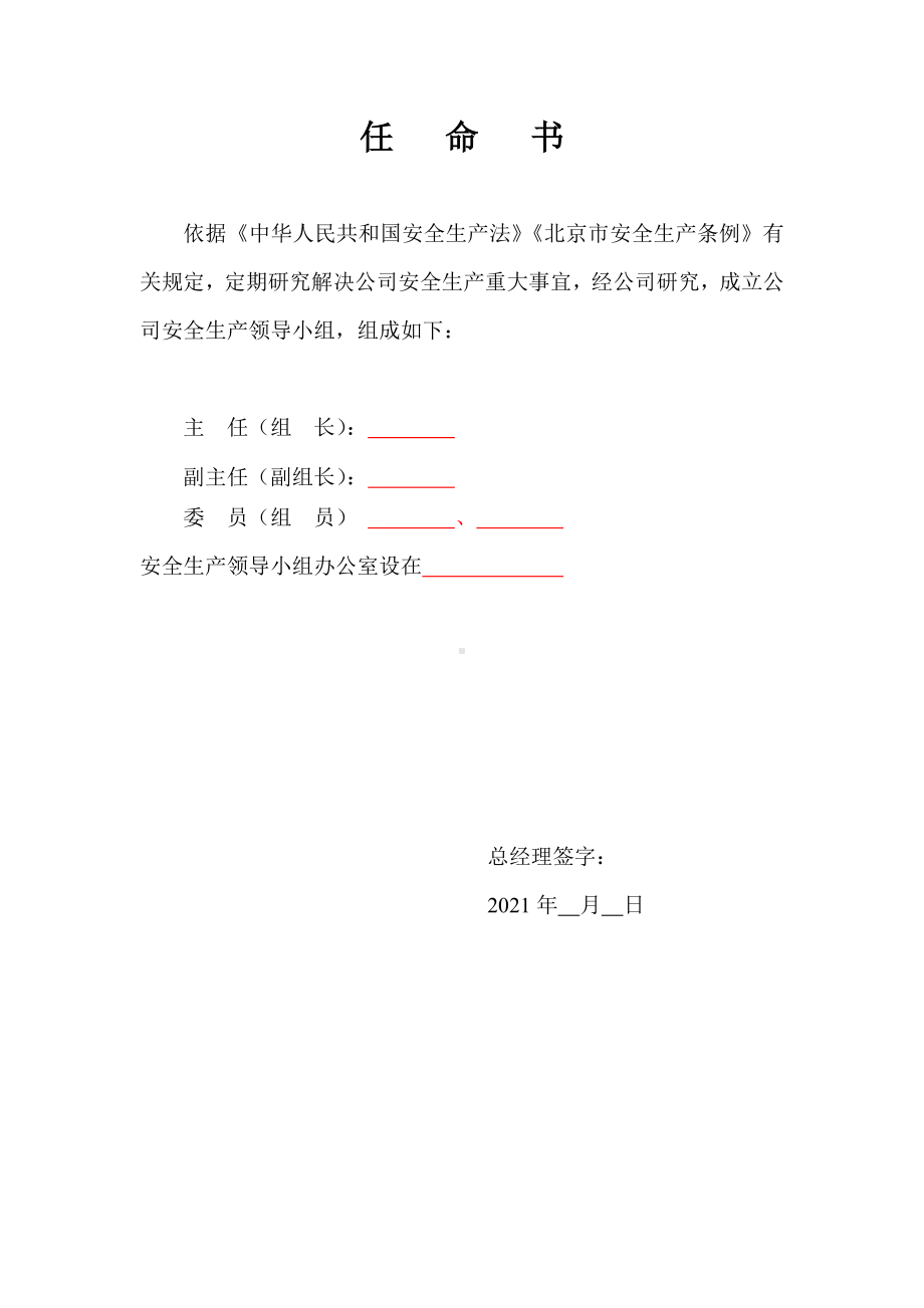 企业安全管理机构任命书参考模板范本.doc_第1页