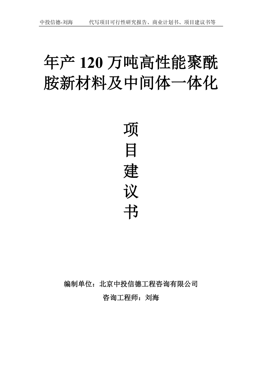 年产120万吨高性能聚酰胺新材料及中间体一体化项目建议书-写作模板.doc_第1页