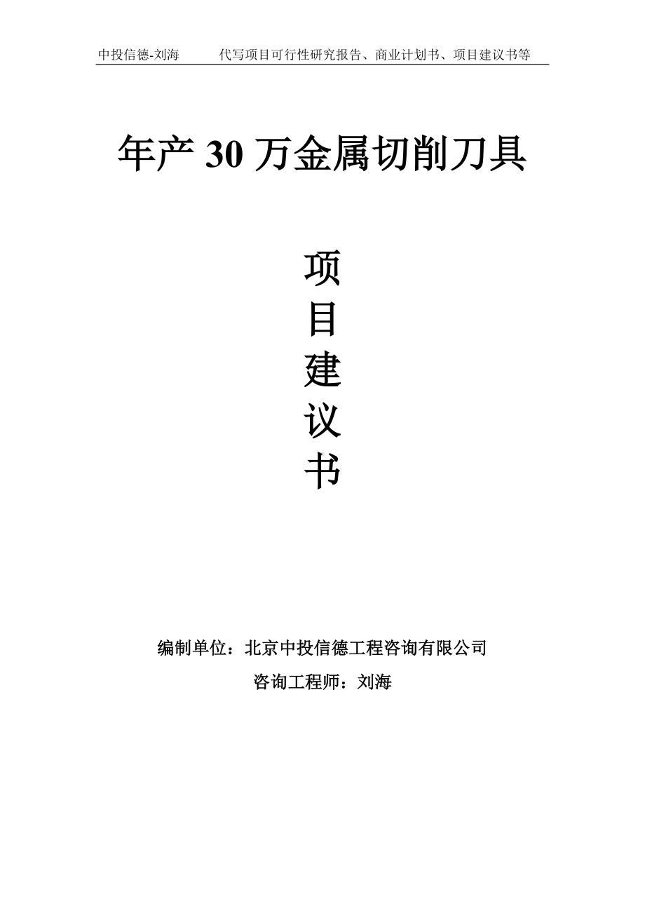 年产30万金属切削刀具项目建议书-写作模板.doc_第1页