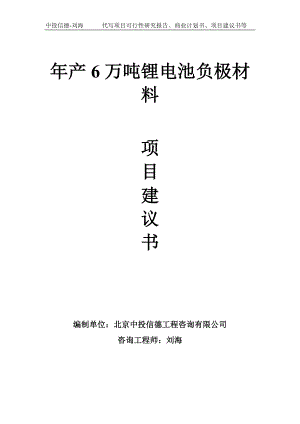 年产6万吨锂电池负极材料项目建议书-写作模板.doc