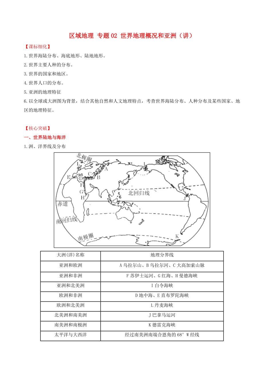 [推荐学习]高中地理区域地理专题02世界地理概况和亚洲讲提升版含解析1.doc_第1页