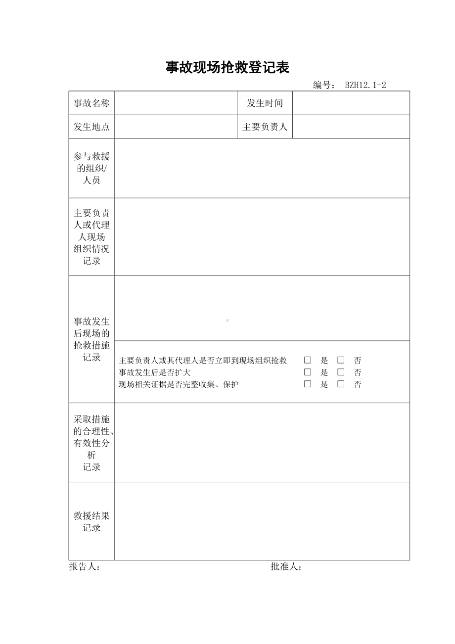 企业安全标准化-事故现场抢救登记表参考模板范本.doc_第1页