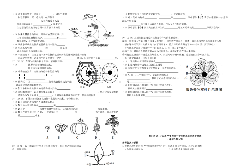 [推荐学习]度七年级生物第一学期期末文化水平测试卷(含解析)-新人教版.doc_第2页