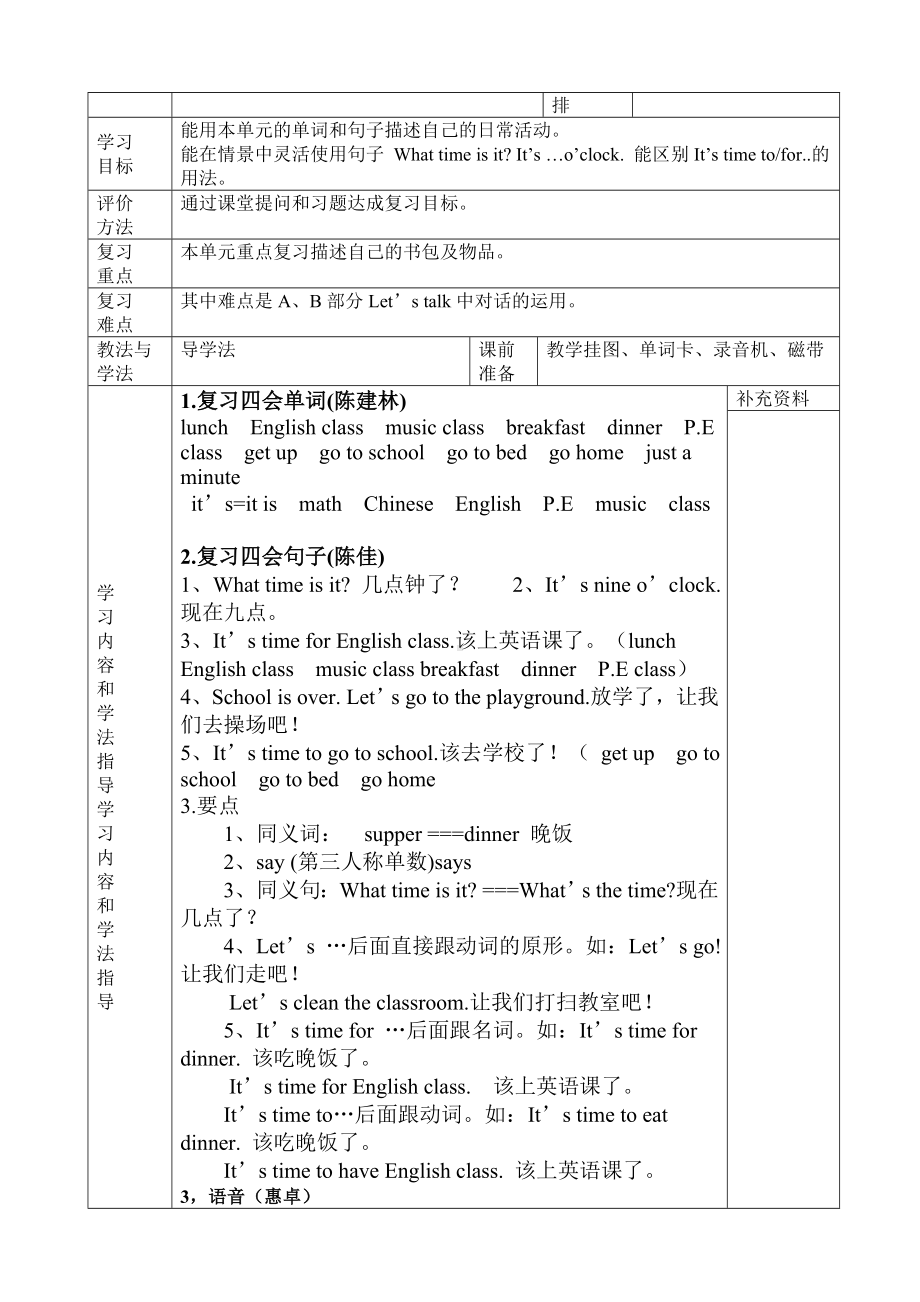 pep小学四年级下册英语复习教案.docx_第3页