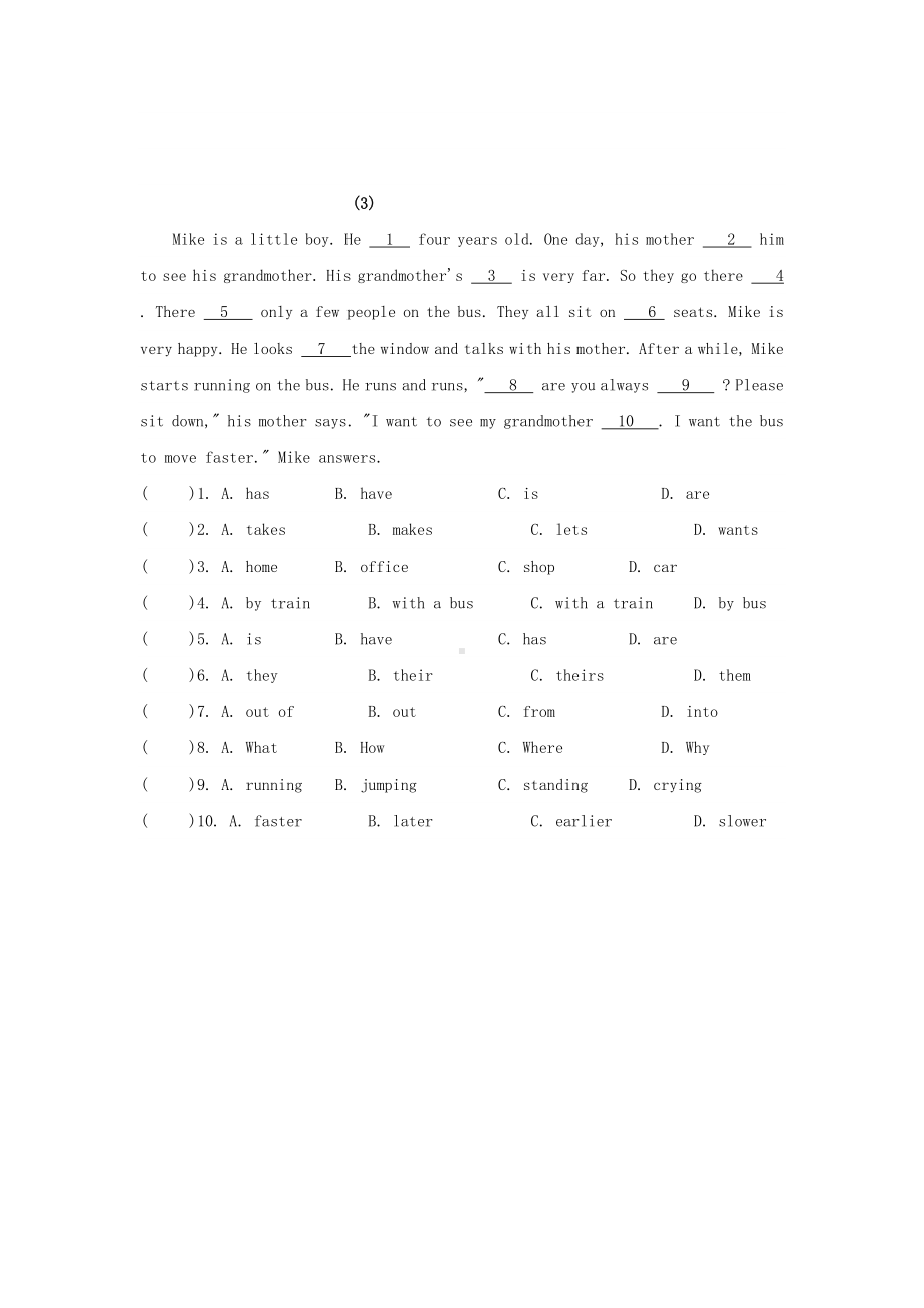 [推荐学习]七年级英语上学期期中复习专题练习完形填空牛津版.doc_第3页