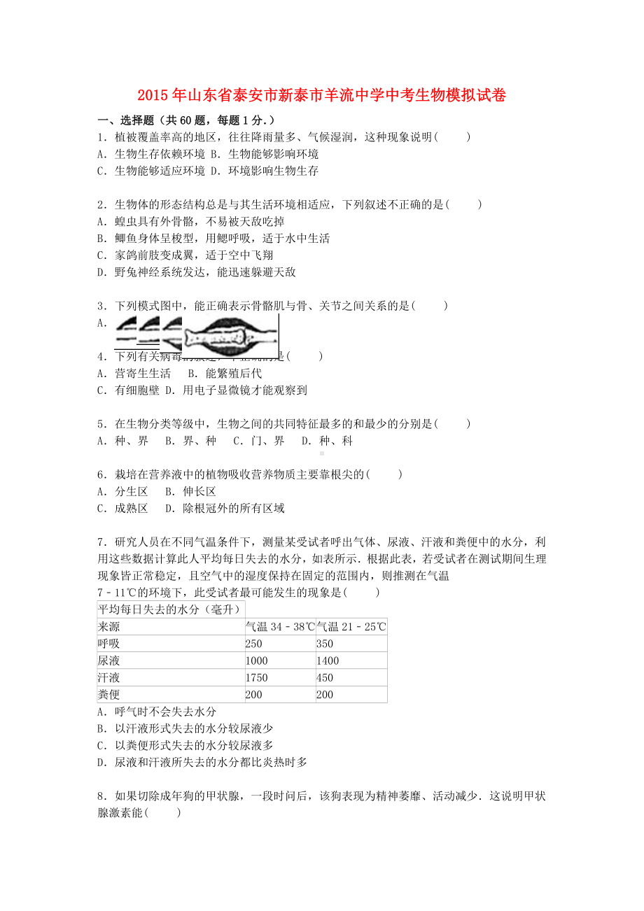 [推荐学习]中考生物模拟试卷(含解析)20.doc_第1页