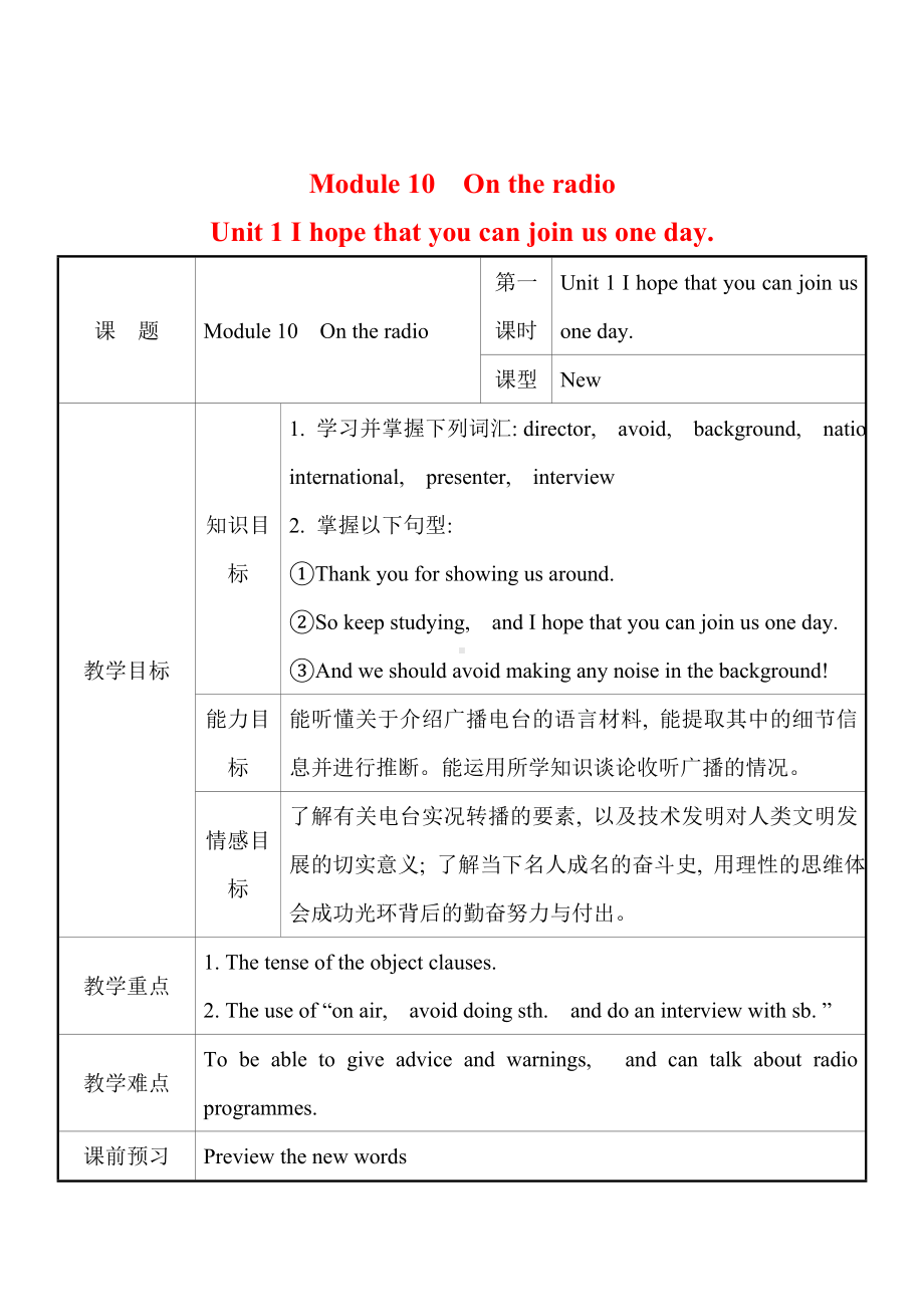 Module-10-Unit-1-I-hope-that-you-can-join-us-one-day教案(含教学反思).doc_第1页