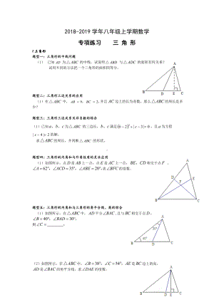 XJ湘教版-初二八年级数学-上册第一学期秋季(期末考试总复习)精品专题--三角形.doc