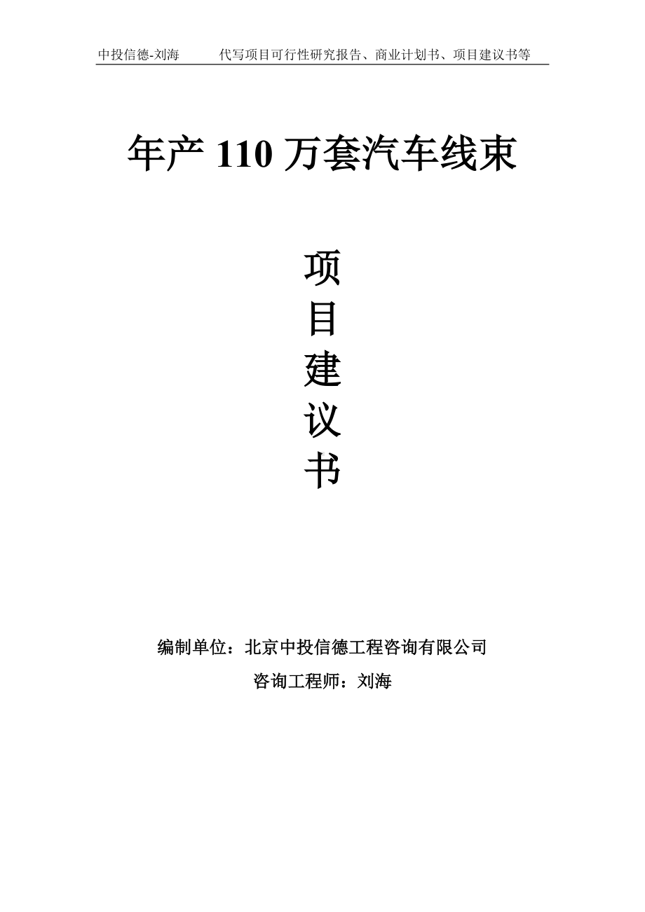 年产110万套汽车线束项目建议书-写作模板.doc_第1页