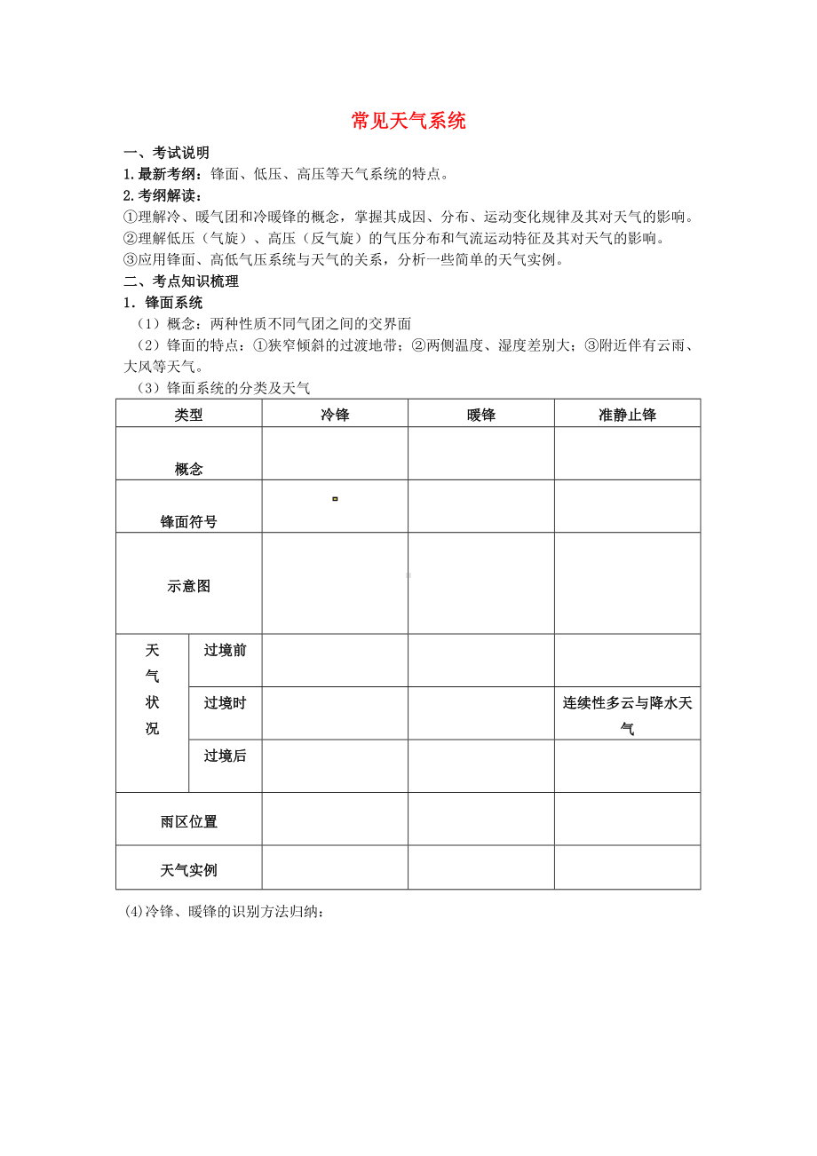 [推荐学习]高三地理一轮复习《常见天气系统》导学案(无答案).doc_第1页