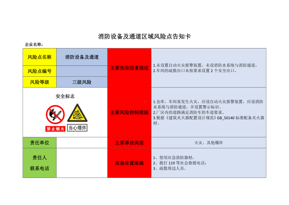 企业消防设备及通道区域风险点告知卡参考模板范本.doc_第1页