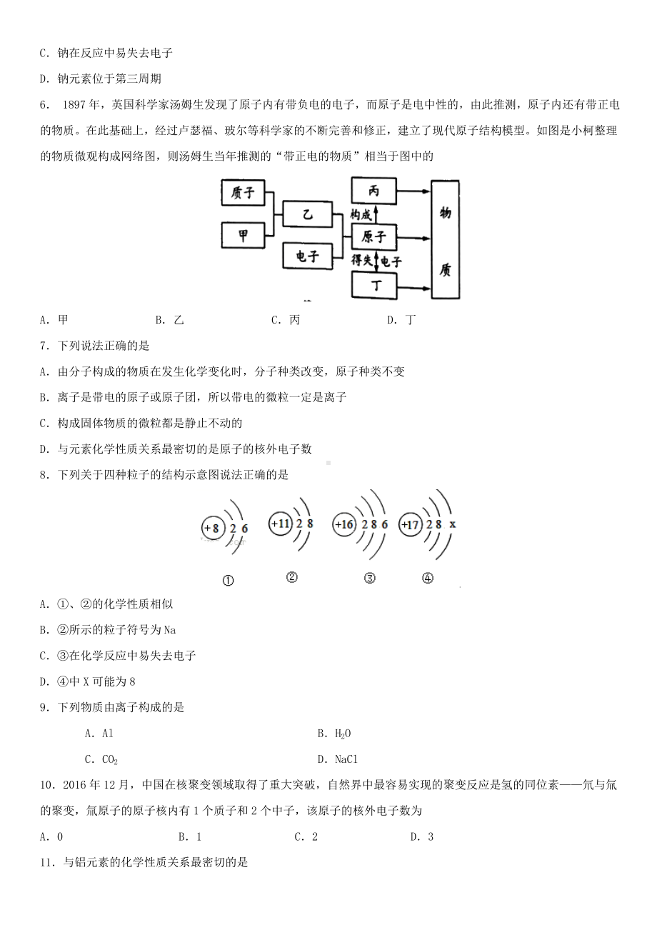 [最新]中考化学专题复习练习：-原子的结构练习卷.doc_第2页