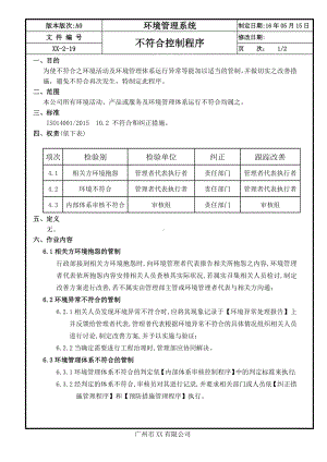 企业不符合控制程序参考模板范本.doc