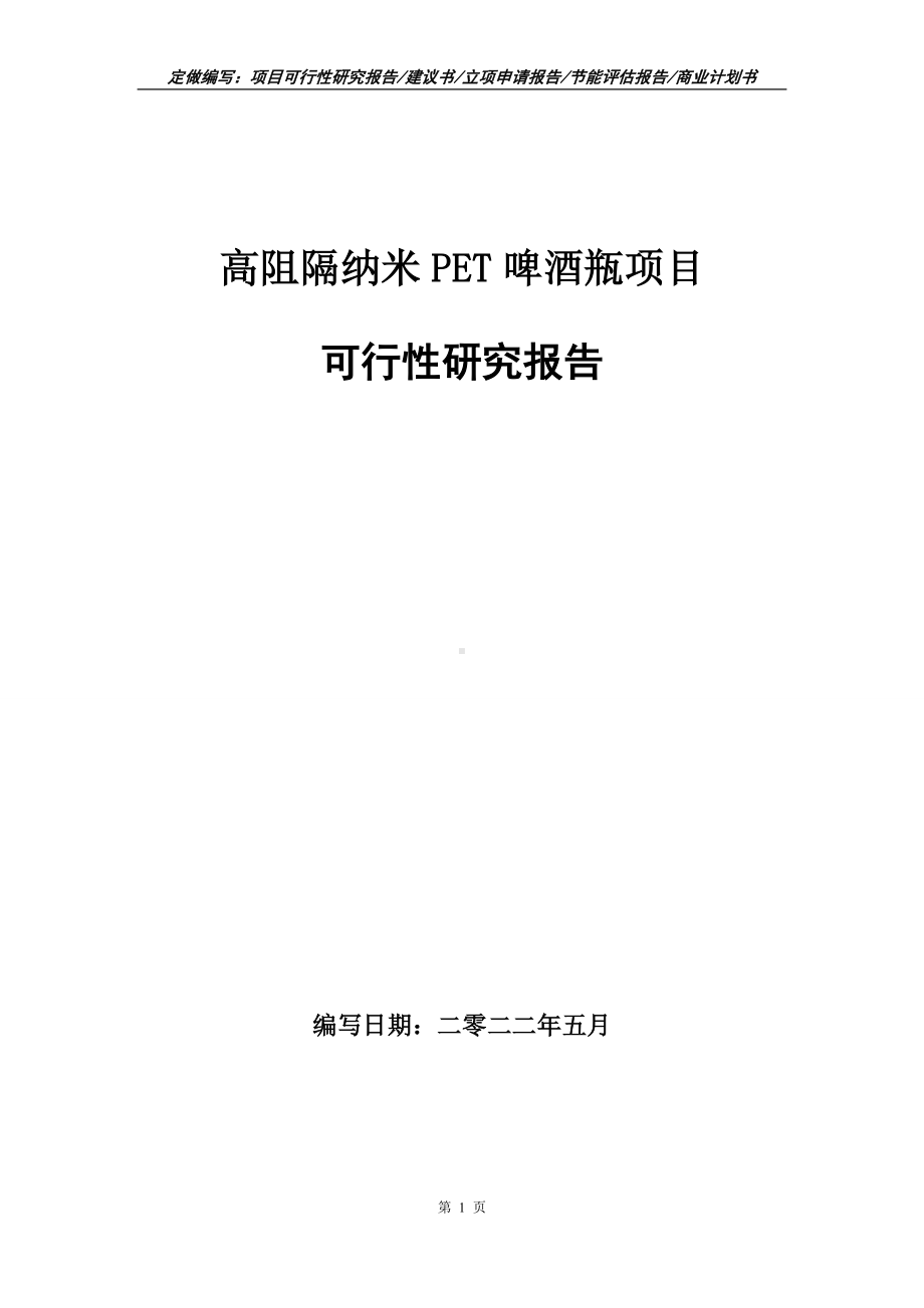 高阻隔纳米PET啤酒瓶项目可行性报告（写作模板）.doc_第1页