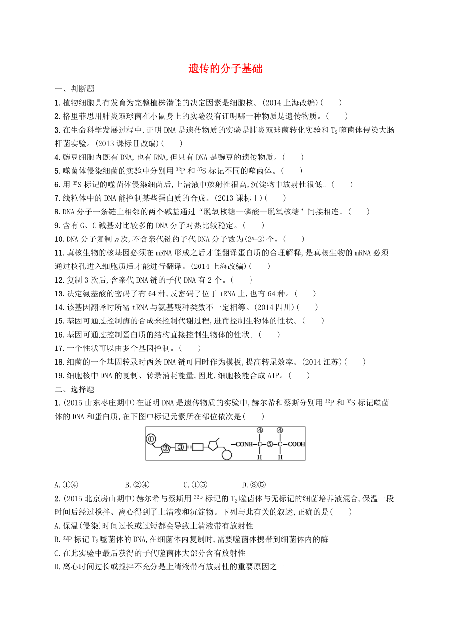 [推荐学习]高考生物二轮复习-专题7-遗传的分子基础练习.doc_第1页