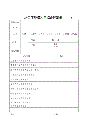 企业承包商资格预审综合评定表参考模板范本.doc