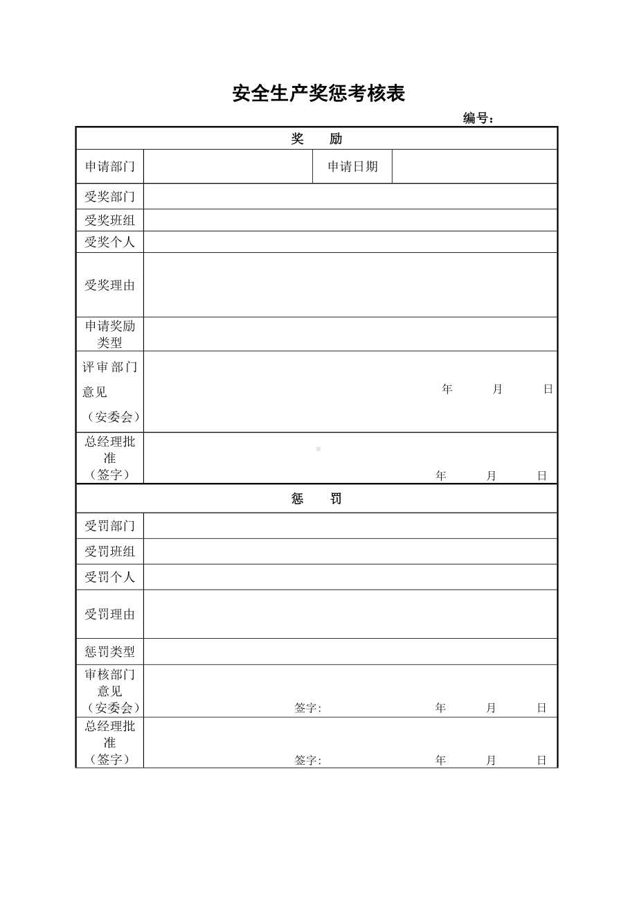 企业安全生产奖惩考核表参考模板范本.doc_第1页