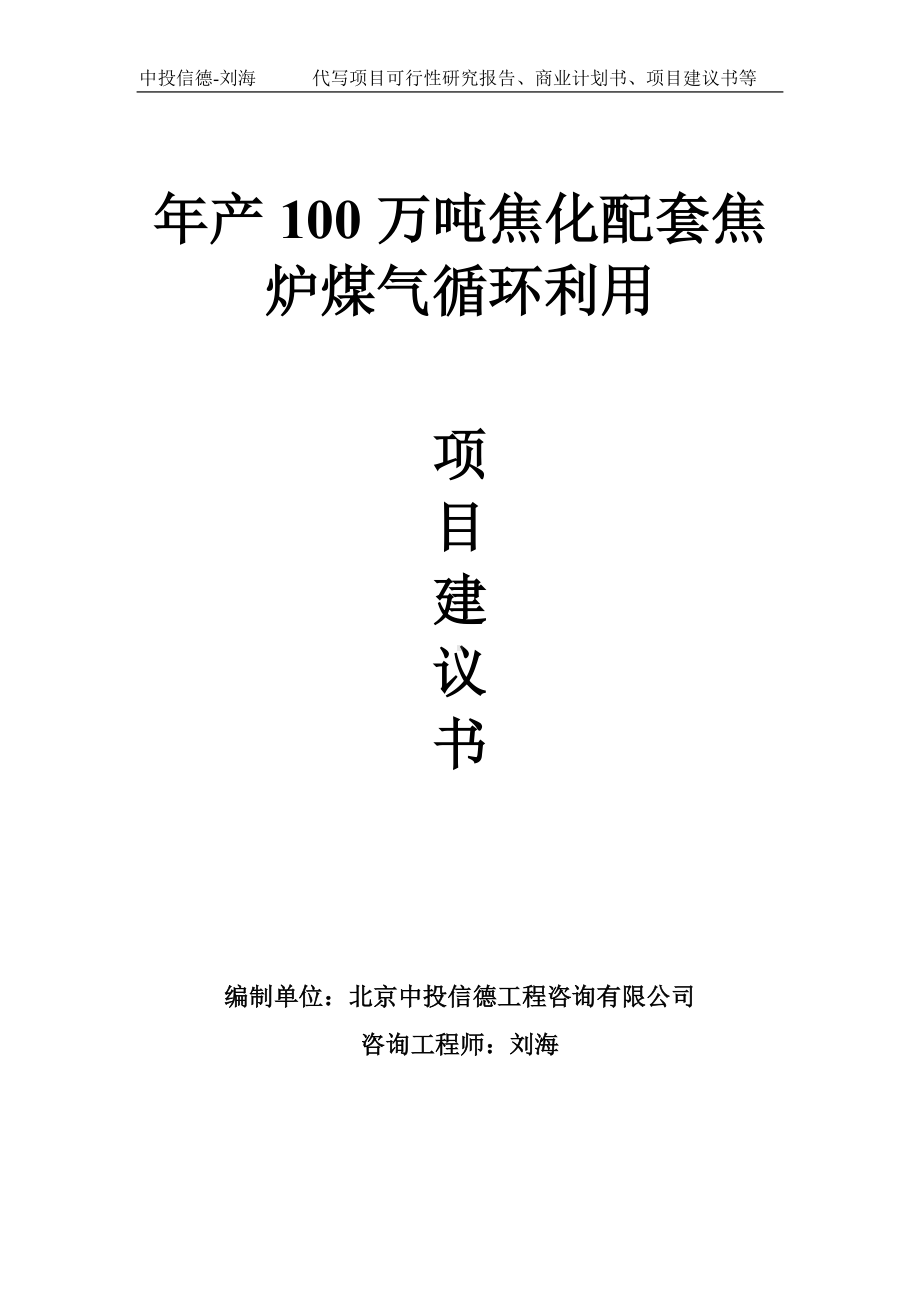 年产100万吨焦化配套焦炉煤气循环利用项目建议书-写作模板.doc_第1页