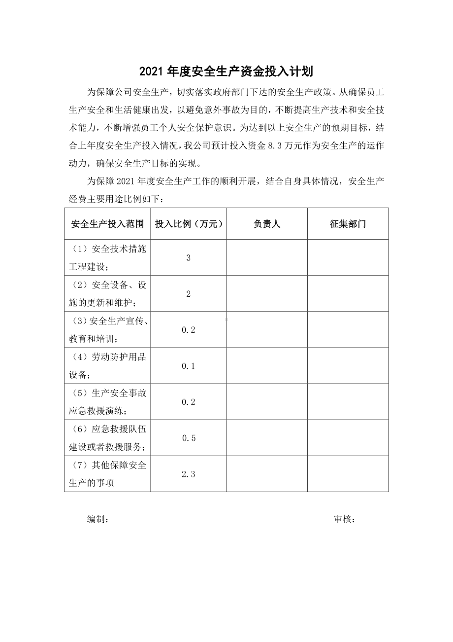 企业年度安全生产投入计划表参考模板范本.doc_第1页