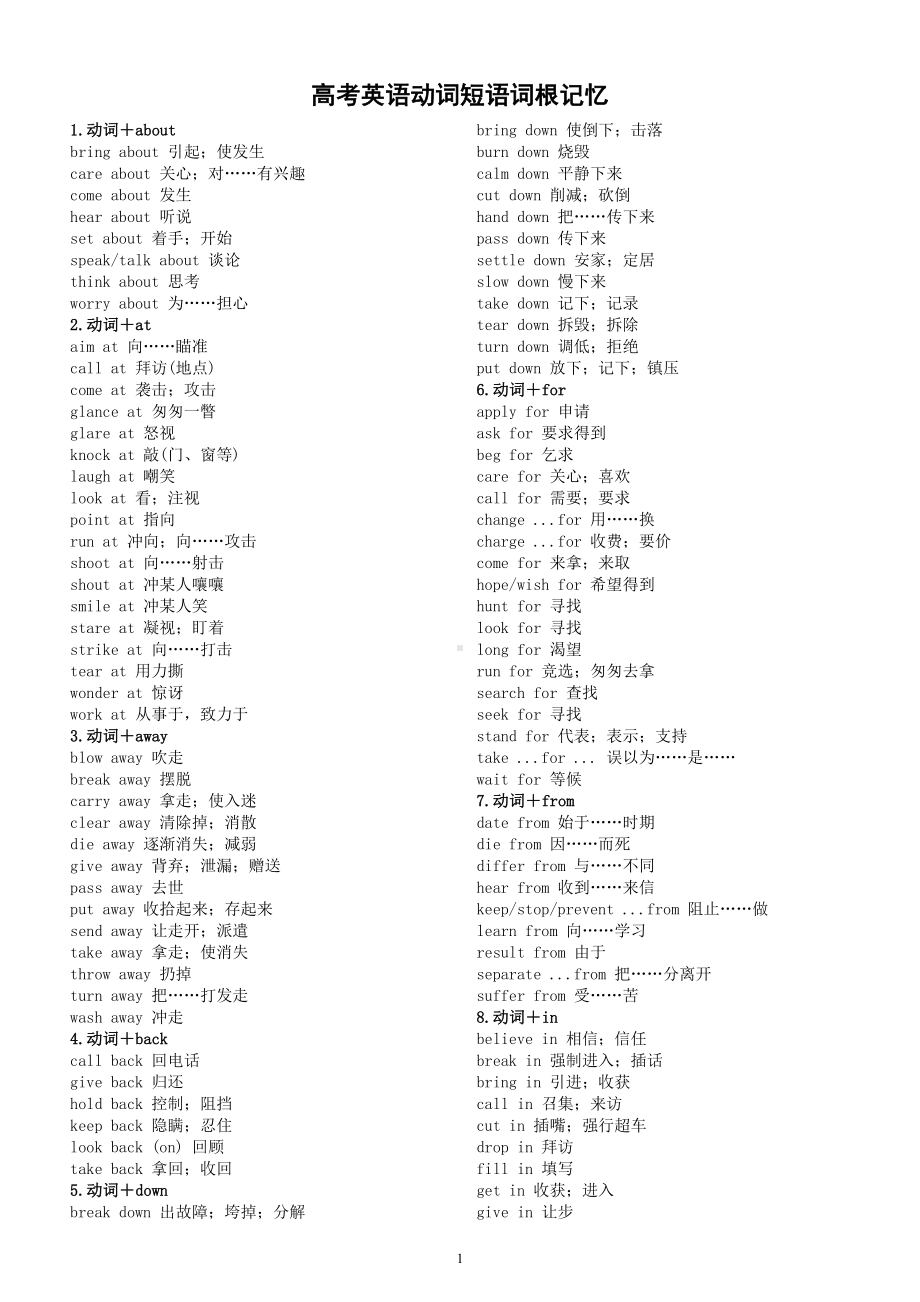 高中英语高考复习动词短语词根记（共18类）.doc_第1页