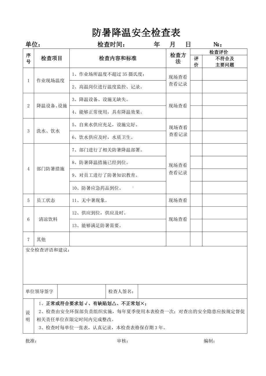 企业夏季防暑降温安全检查表参考模板范本.doc_第1页