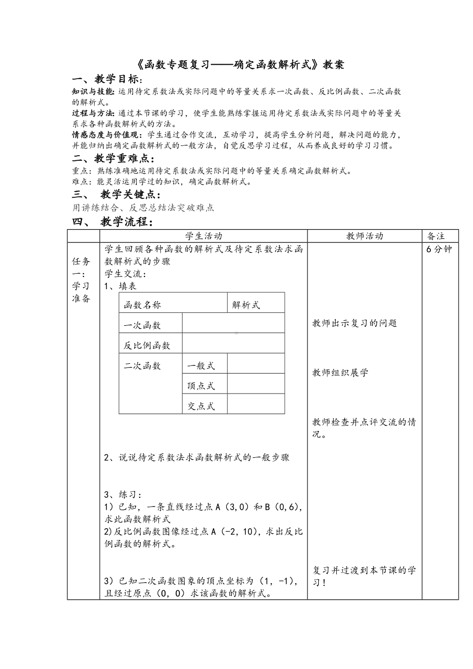 《函数专题复习-确定函数解析式》教学设计.doc_第1页