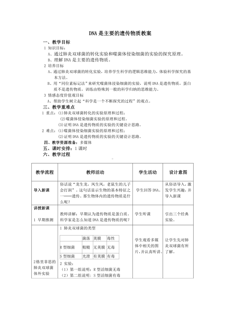 《DNA是主要遗传物质》教案.doc_第1页