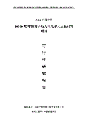 10000吨年锂离子动力电池多元正极材料可行性研究报告建议书.doc