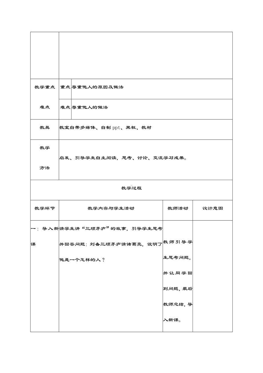 《尊重他人》教学设计课题和说课稿子.doc_第3页